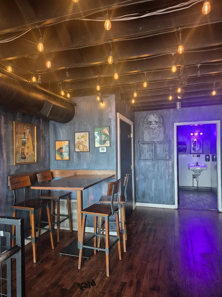 String lights and Yeti mural